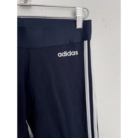 Adidas Leggings Three 3 Stripe Small Womens Navy Blue Cotton Spandex - Picture 3 of 8